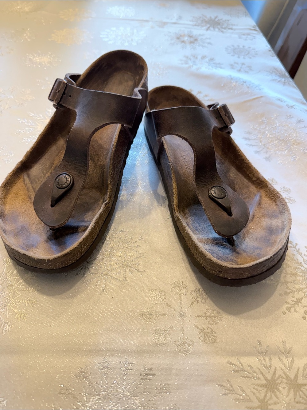Birkenstock Gizeh Thong Hippy Sandals Brown Oiled Leather Adjustable Buckle EU39